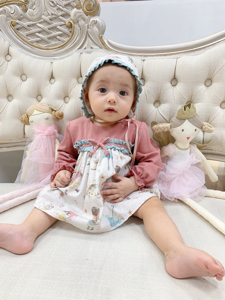 Conjunto piezas vestido estampado niña con paraguas con gorro y