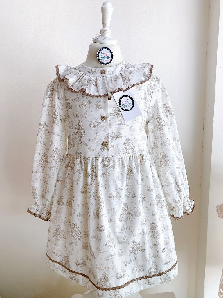 Vestido blanco estampado árboles color café