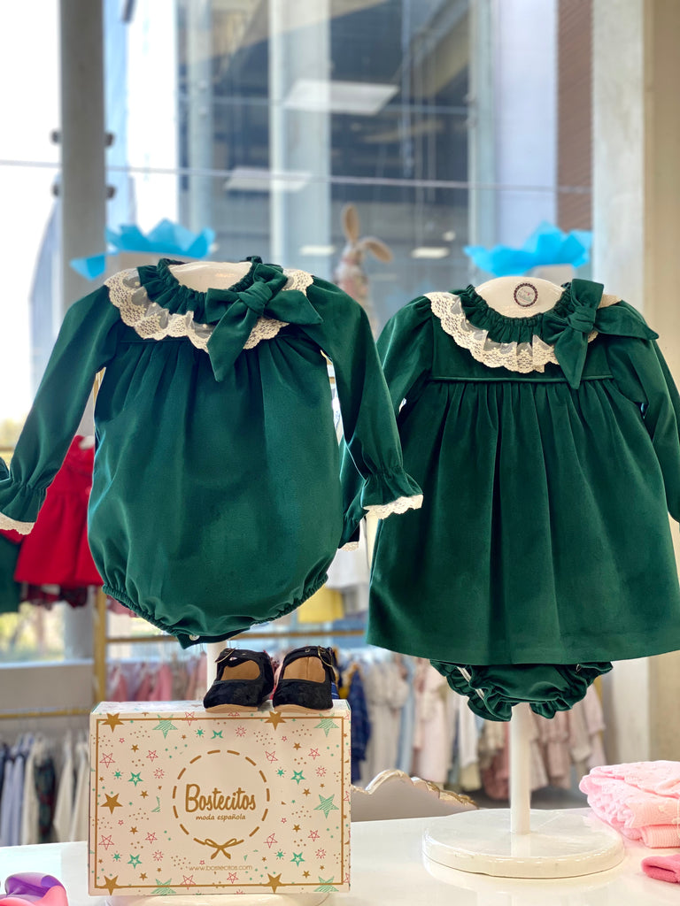 Vestido verde botella terciopelo con calzón