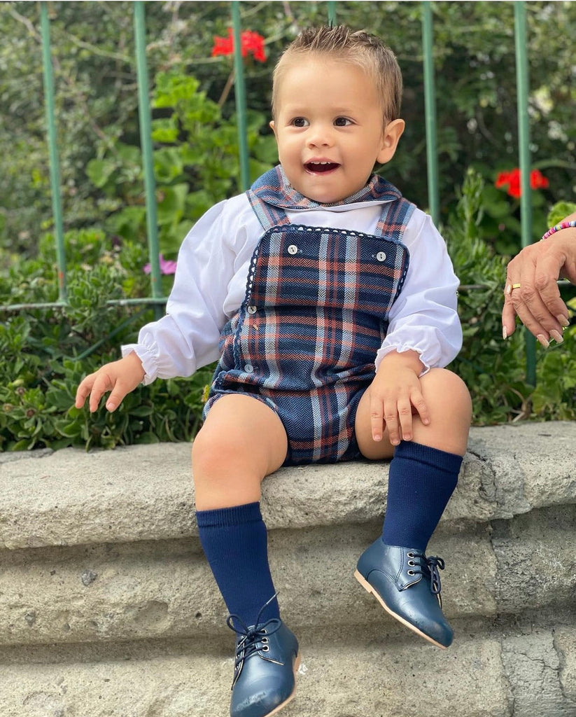 PETO TELA CUADROS CON CAMISA AZUL (12 meses)