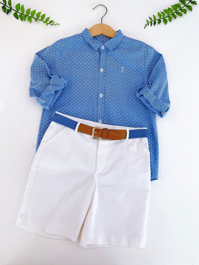 Conjunto Camisa azul con short blanco