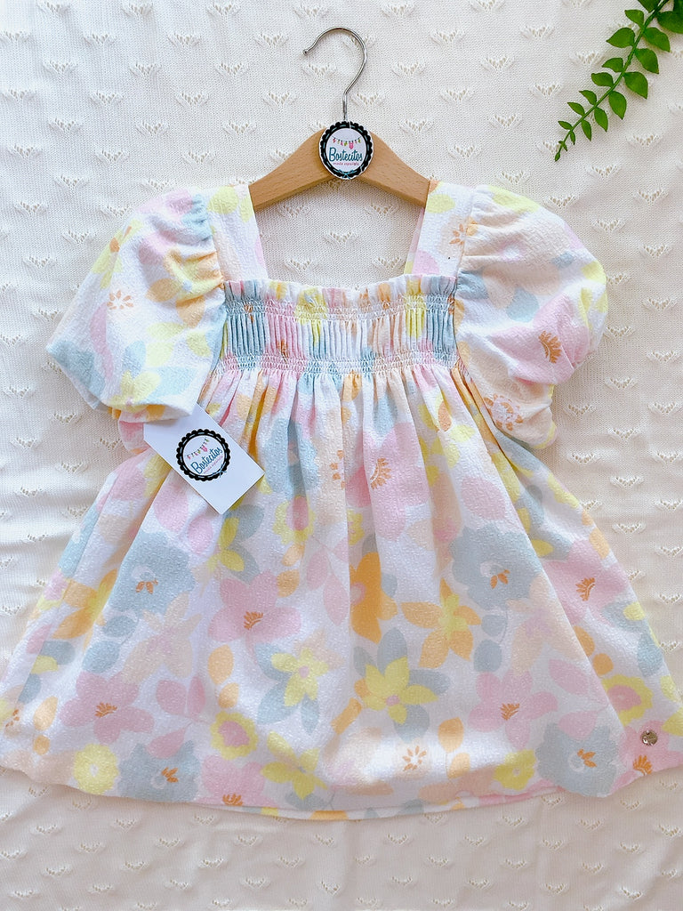 Vestido flores amarillas, rosa azul manga bombacha ( 4 años)