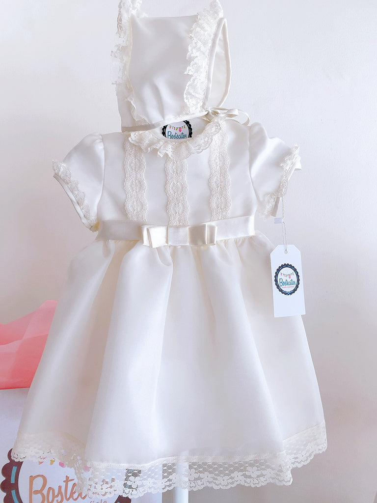 VESTIDO BEIGE GASA ENCAJE (18 meses)