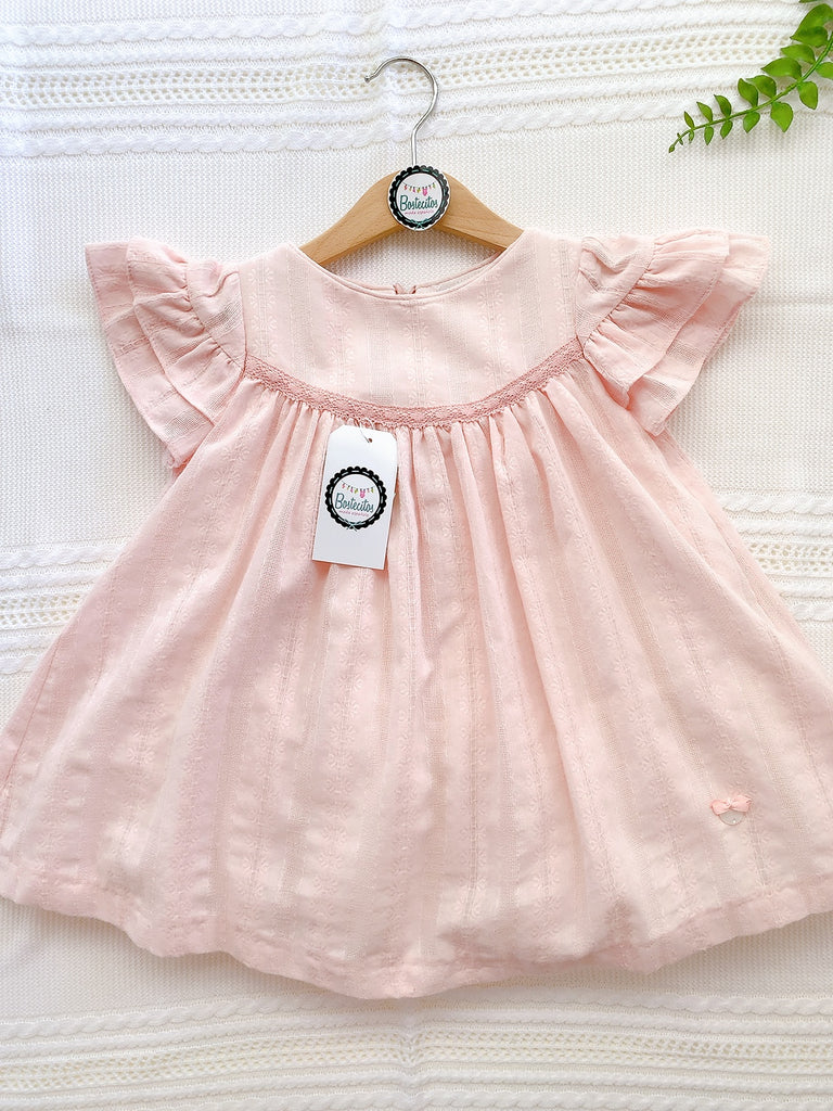 Vestido  español rosa bajito mantas de Olán