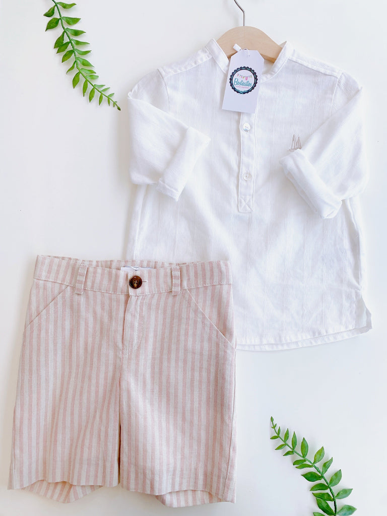 CONJUNTO NIÑO CAMISA BLANCA SHORT RAYAS (3 AÑOS)