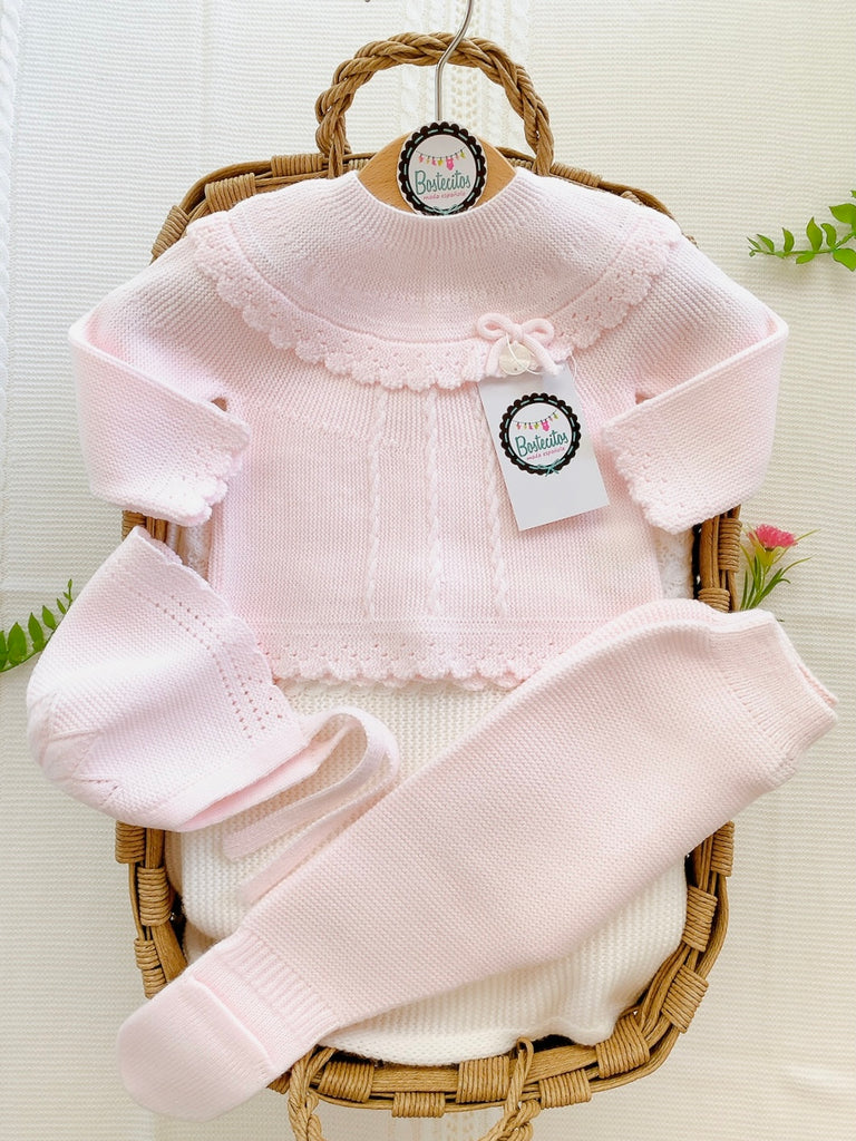 Tejido rosita bebé cuello redondo 3 piezas