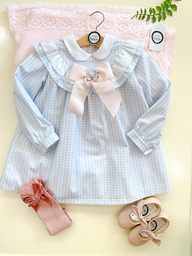 vestido deluxe azul con moño rosa (4 años)