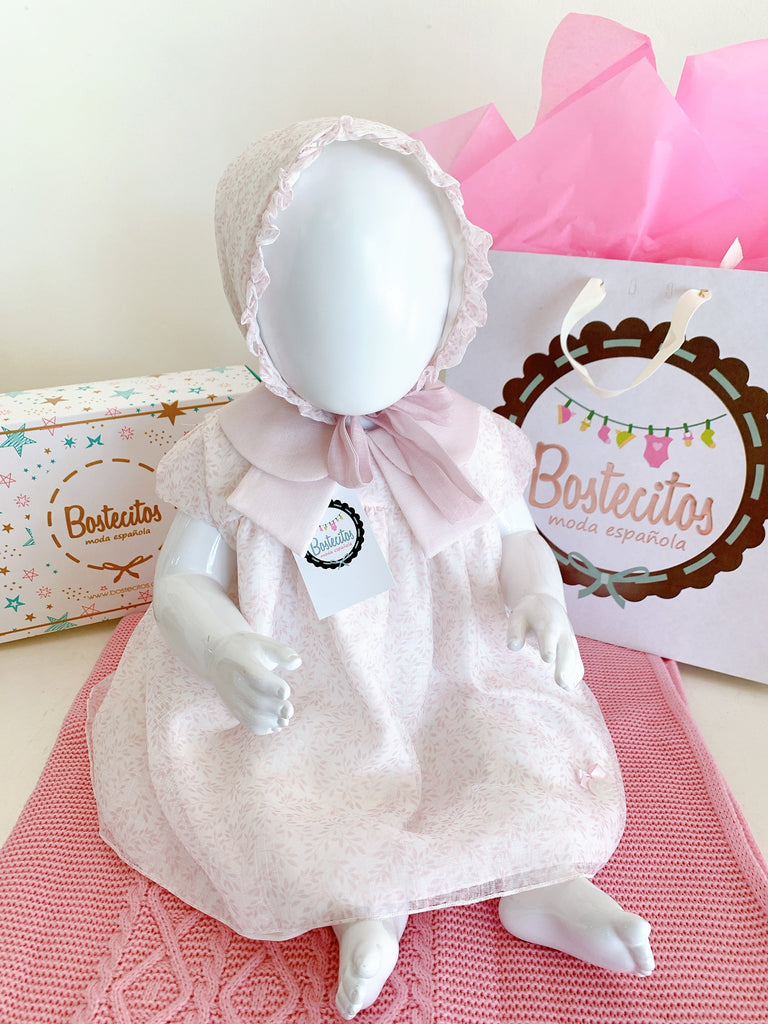 Conjunto pétalo de rosa vestido gorro y calzón
