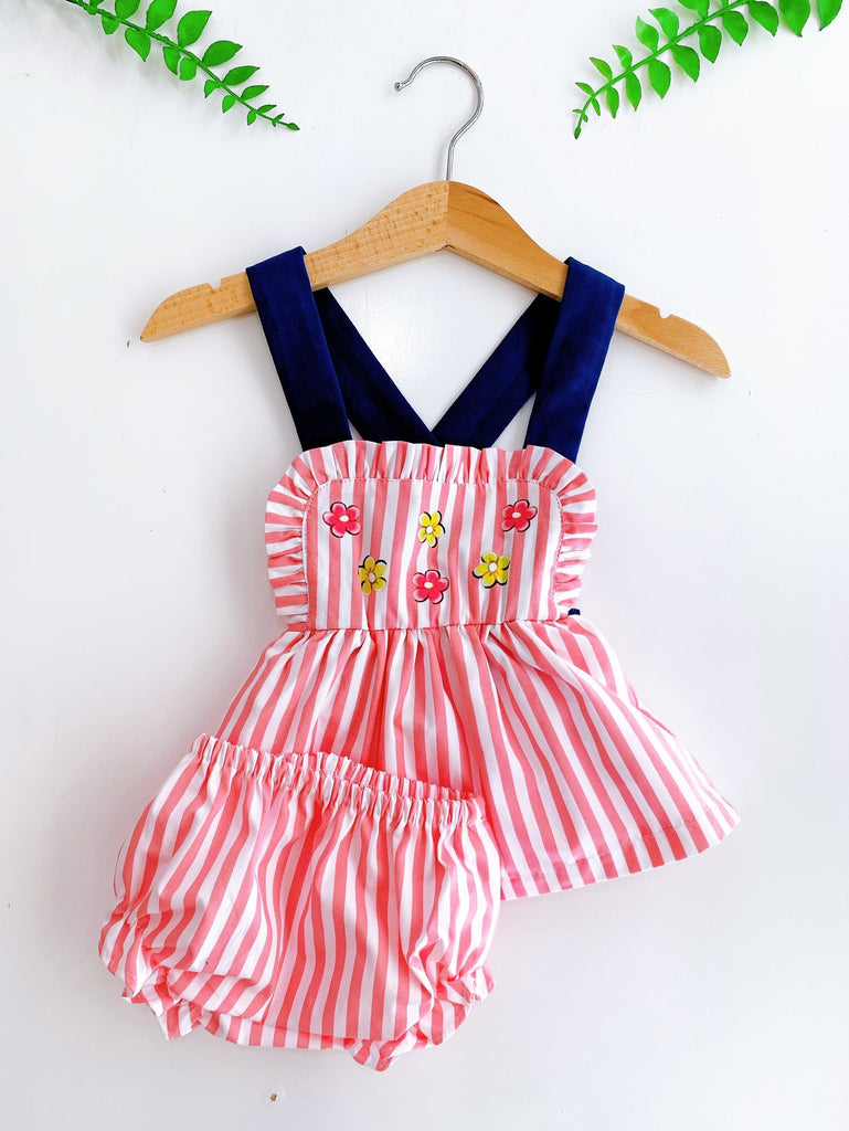 VESTIDO CON CALZÓN RAYAS BLANCO Y ROSA (3 meses)