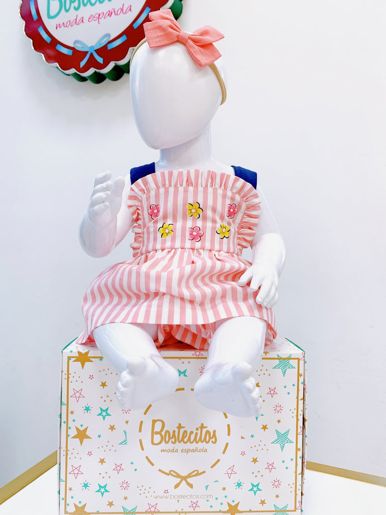 VESTIDO CON CALZÓN RAYAS BLANCO Y ROSA (3 meses)