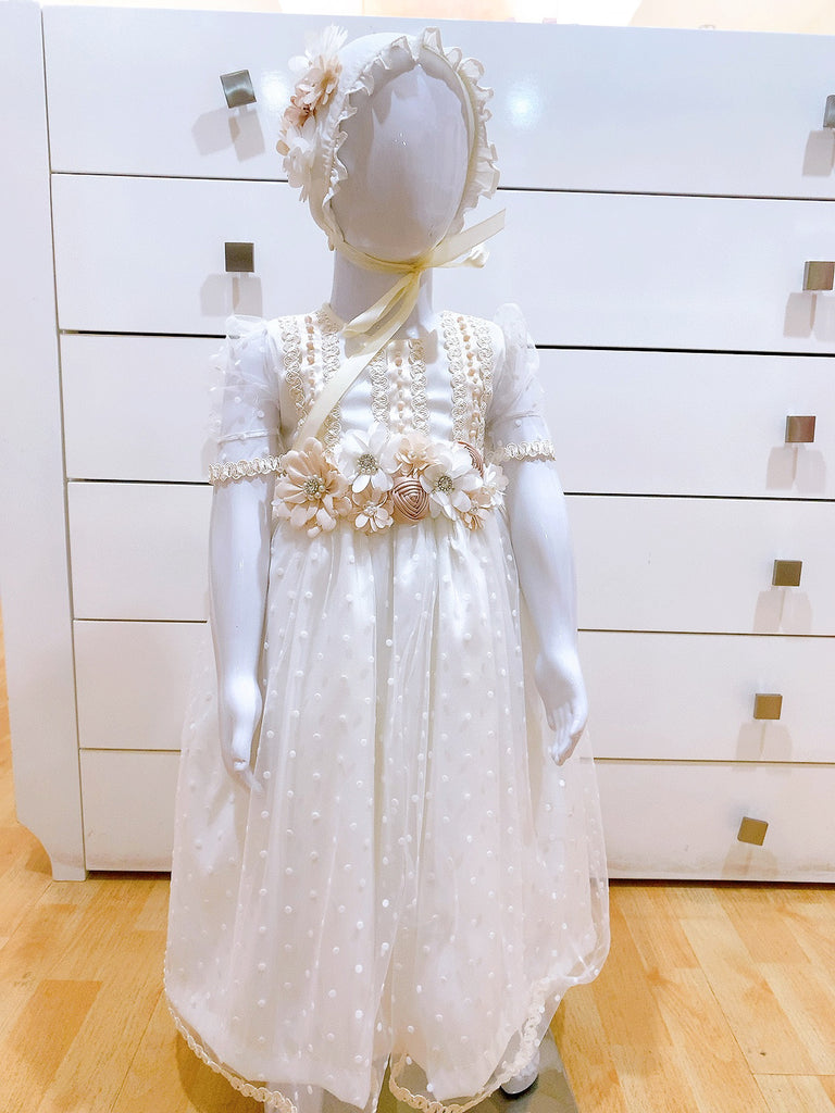 Vestido bautizo manga bombacha con gorro (1 año)