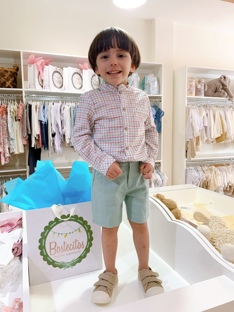 Conjunto short menta y camisa cuadrada colores