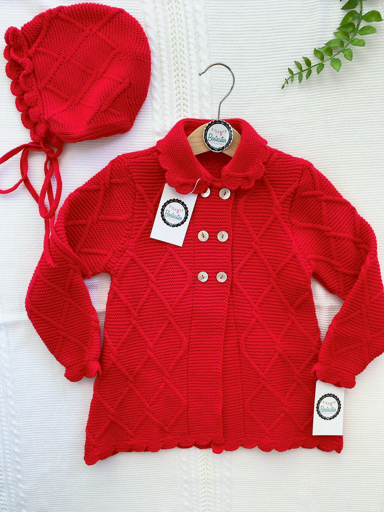 Abrigo bordado rojo con gorro (36 meses)