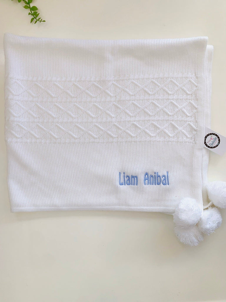 Cobija blanco Perla tejida con pompones