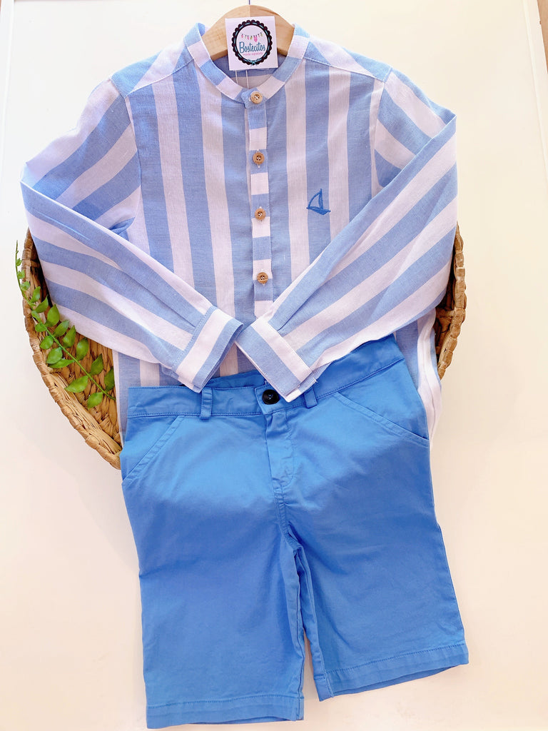 Conjunto camisa rayas azul con short azul