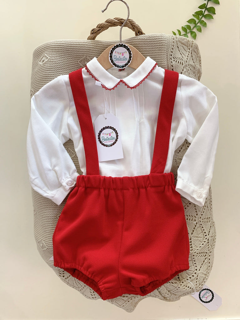 Conjunto short rojo con camisa blanca (12 meses)