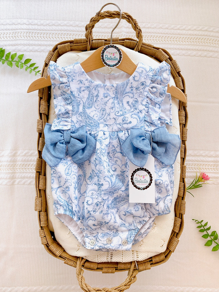 Ranita española estampado azulejo azul con dos moños