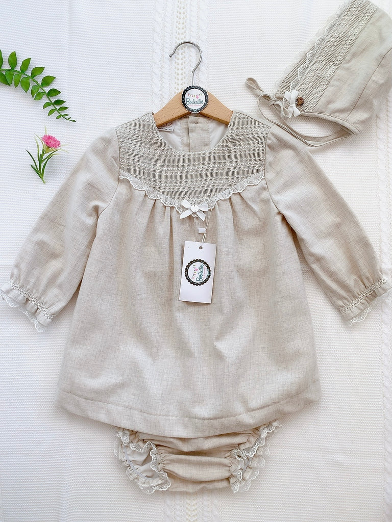VESTIDO 3 PZS BEIGE CEREMONIA (24 meses)