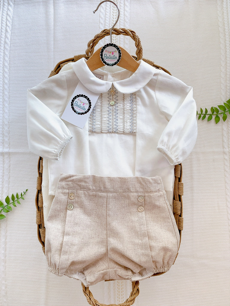CONJUNTO CAMISA BLANCA CON SHORT BEIGE