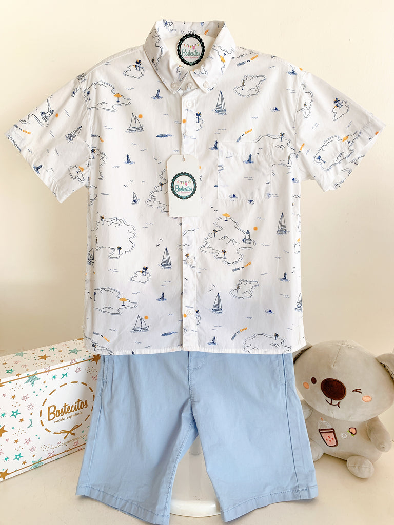 Conjunto short con camisa barcos