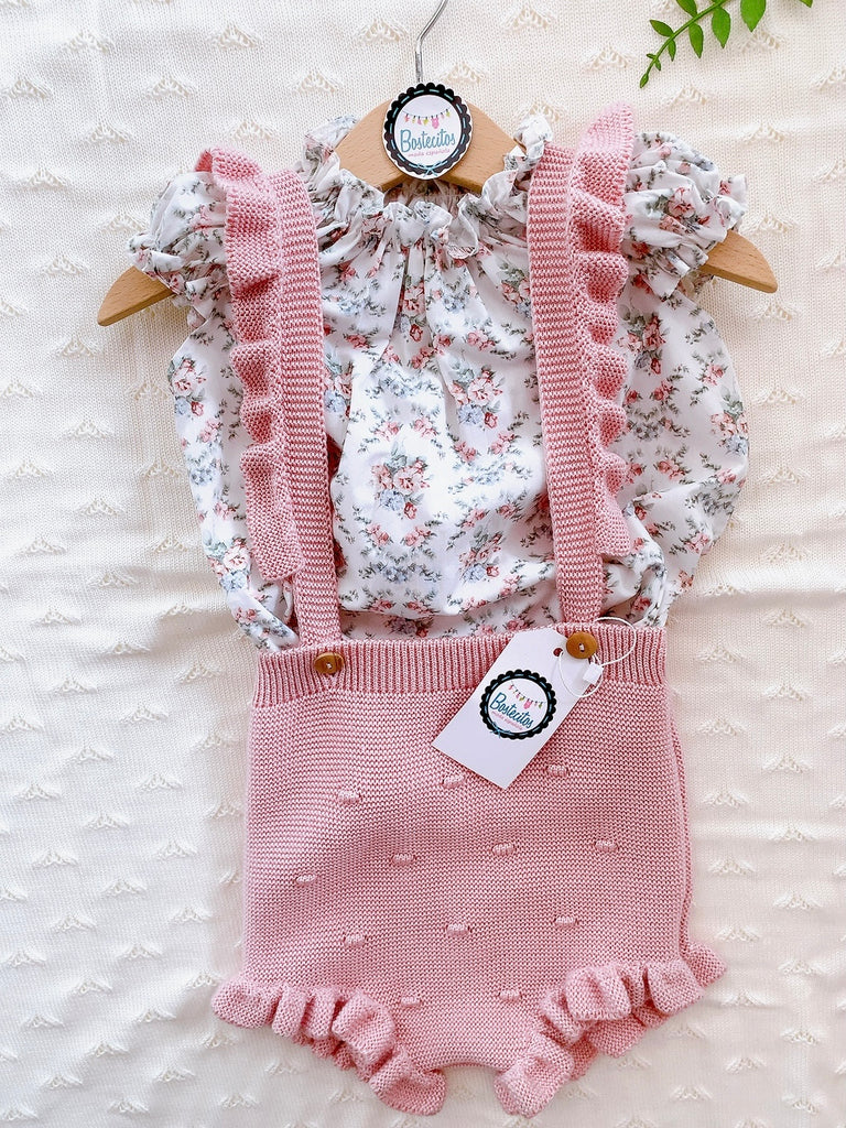 RANITA TEJIDA CON BLUSA FLORES 2 PZS (36 MESES)