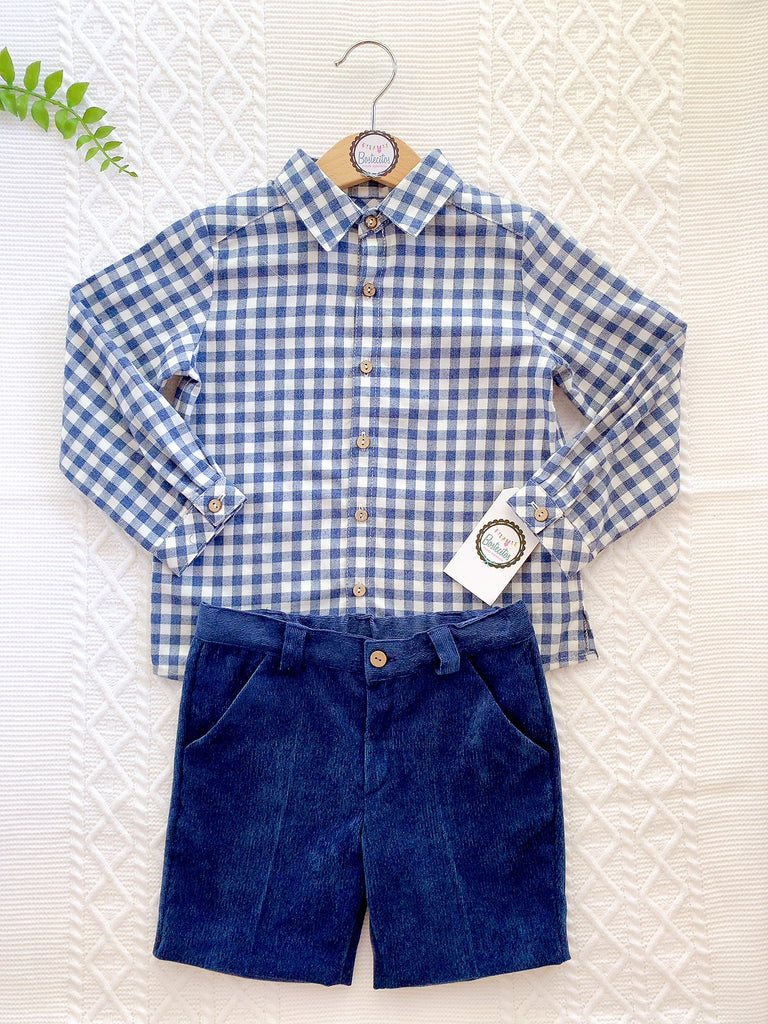 Conjunto camisa cuadros azul marino con short azul marino