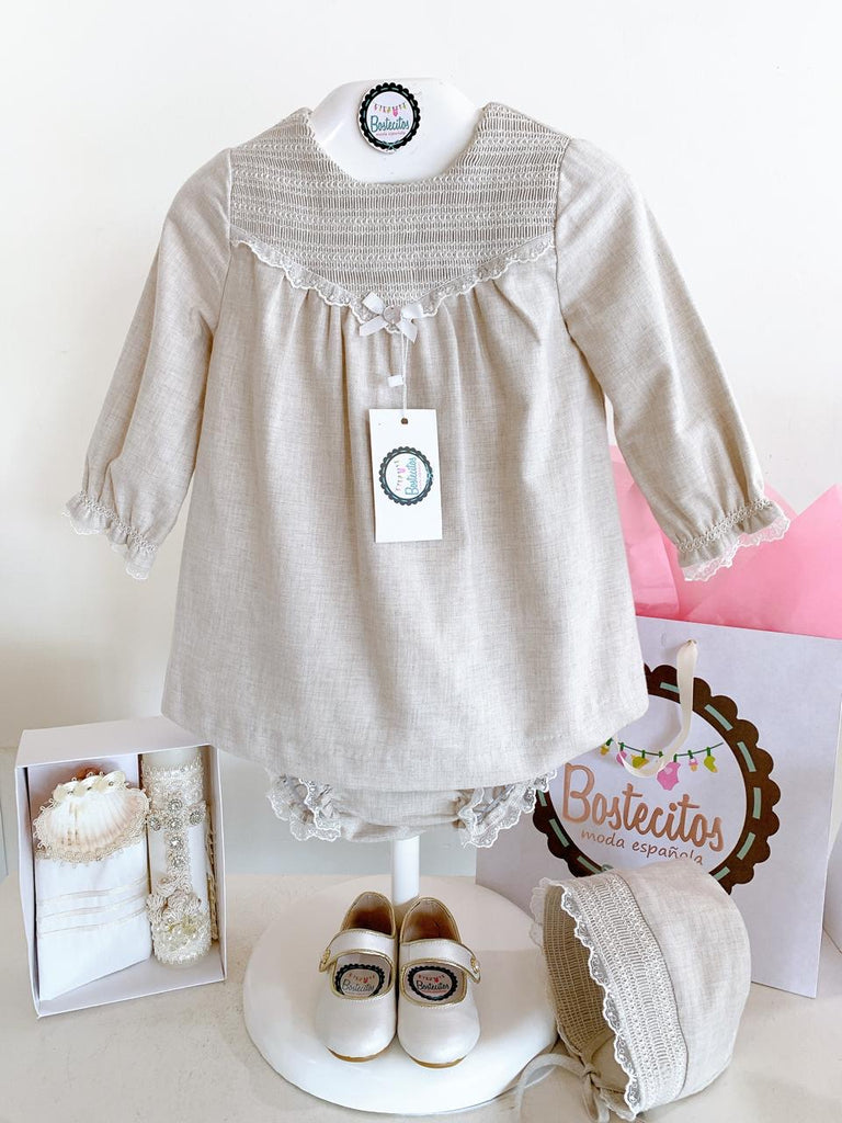 VESTIDO 3 PZS BEIGE CEREMONIA (24 meses)