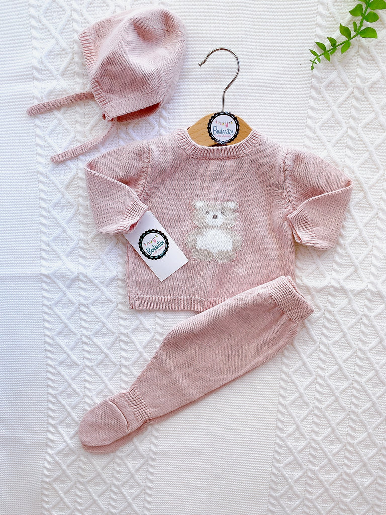 Tejido Español rosa palo osito (1 mes)