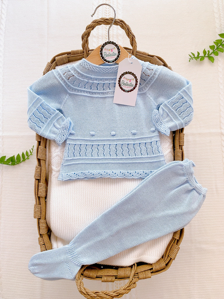Conjunto tejido 2 piezas azul claro (3 Meses)