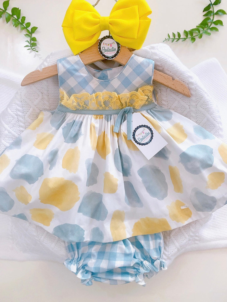 Conjunto amarillo con turquesa cuadros (24 meses)