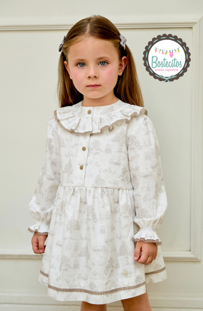 Vestido blanco estampado árboles color café