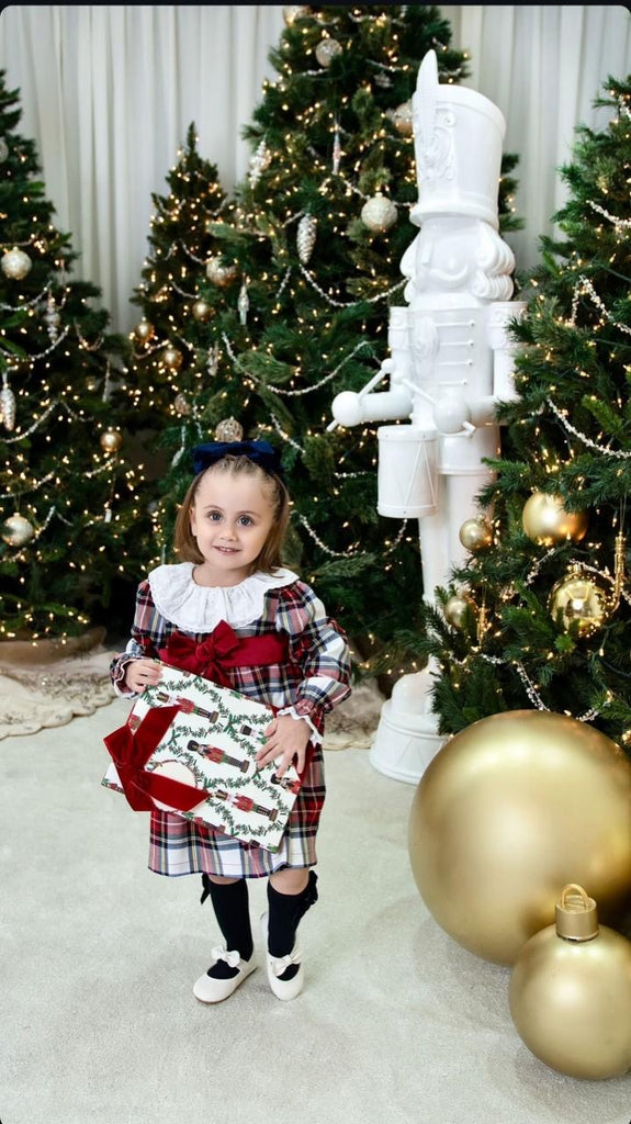 Vestido navideño con listón y moño rojo y calzón