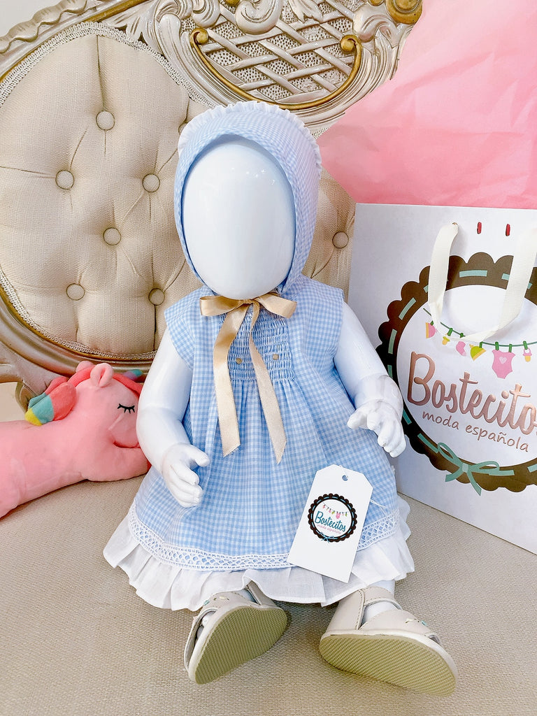Conjunto de cuadros azul con blanco 3 pzas (6 meses)