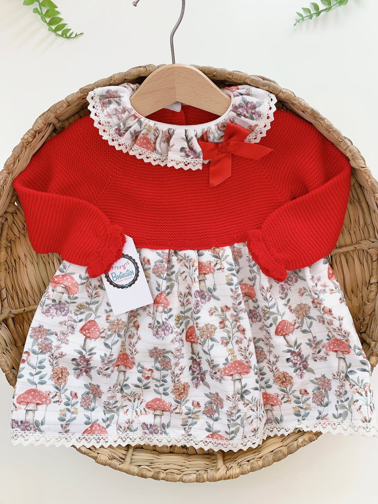 Vestido rojo bordado honguitos (12 meses)
