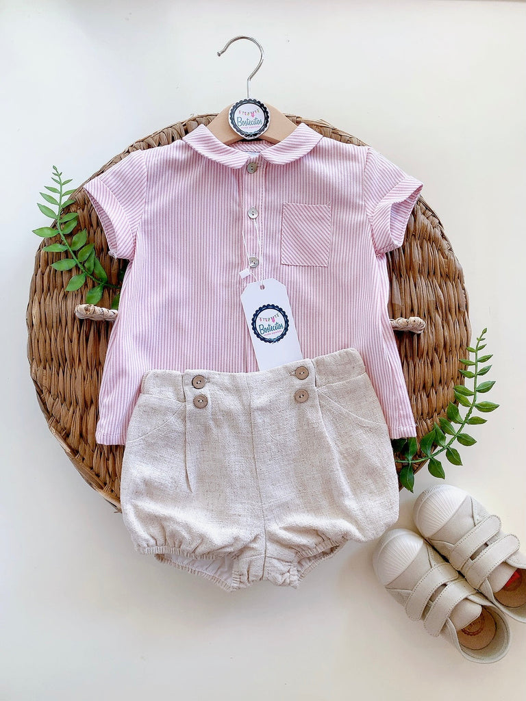Conjunto camisa rayas con short color caqui