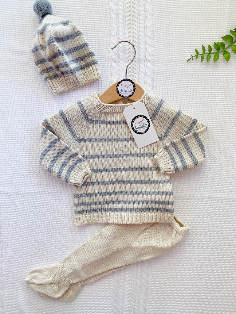 Tejido café con rayas gris (1 mes)