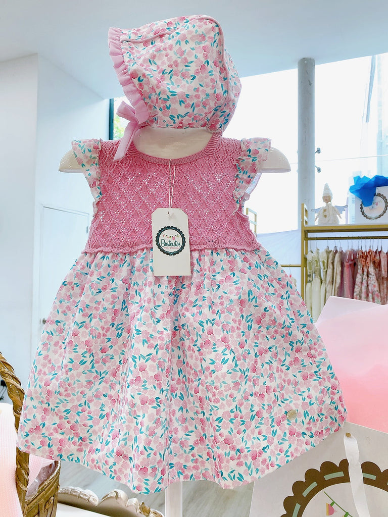 Vestido tejido flores rosa fucsia (36 meses)