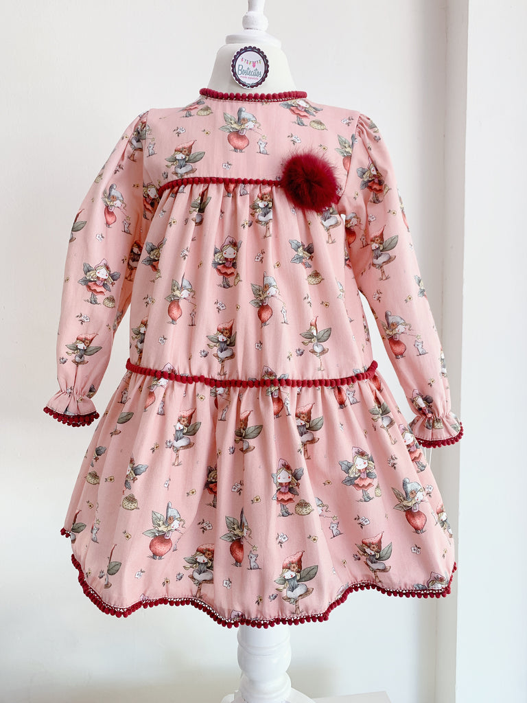 VESTIDO ROSA HADA CON DETALLE TINTO (6 años)