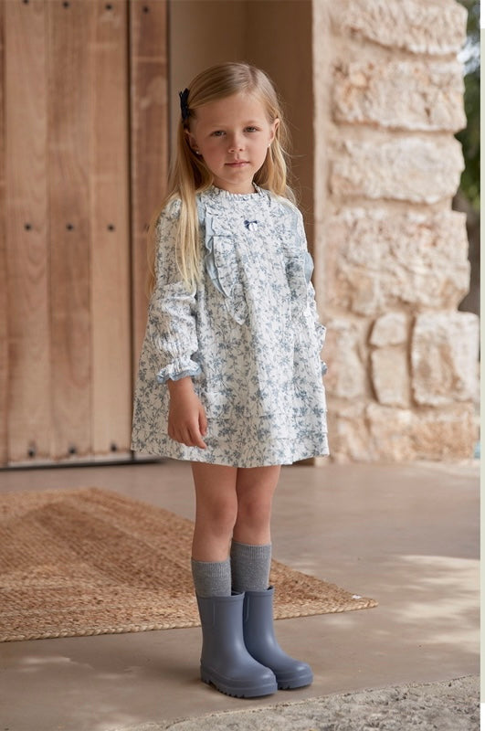 Vestido flores azules manga larga