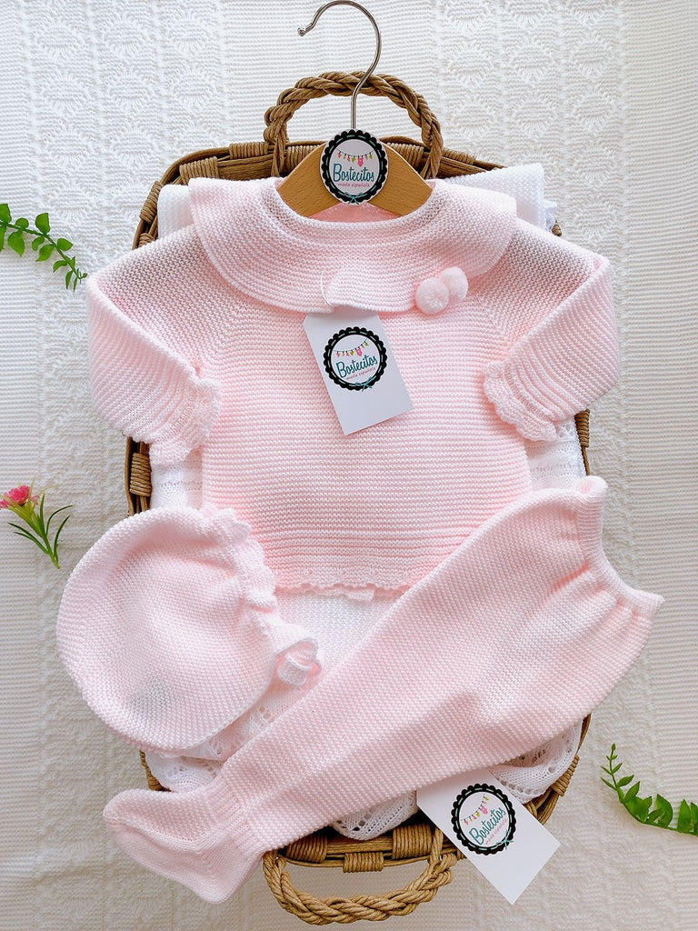 Tejido rosa cuello redondo 3 piezas (3 meses)