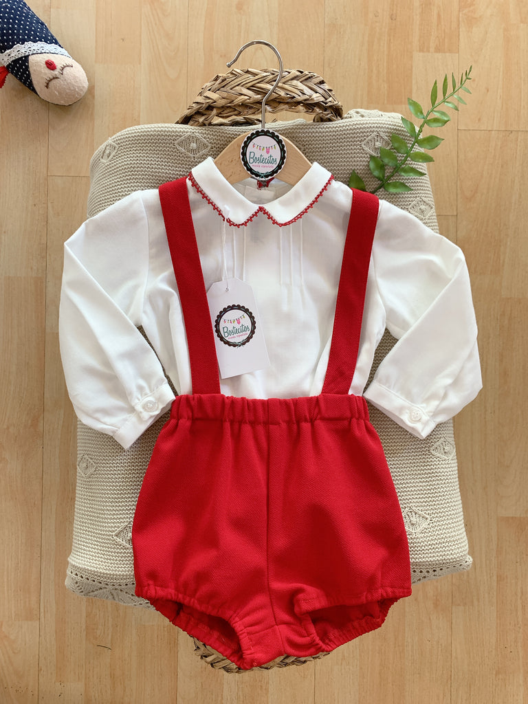 Conjunto short rojo con camisa blanca (12 meses)