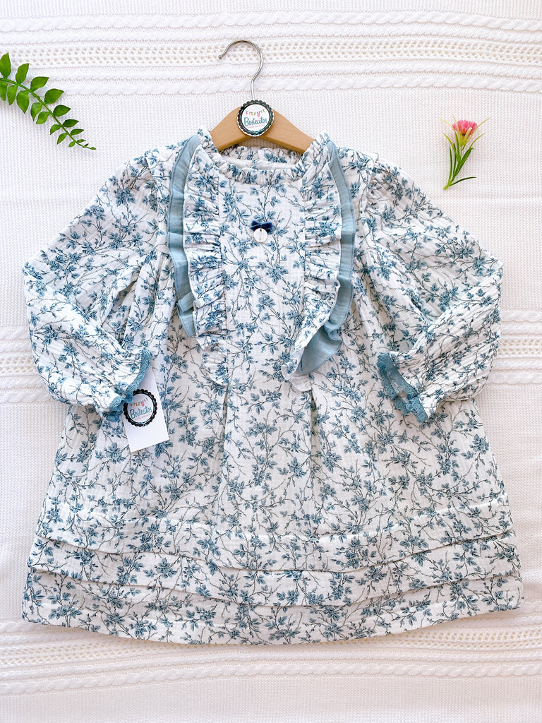 Vestido flores azules manga larga