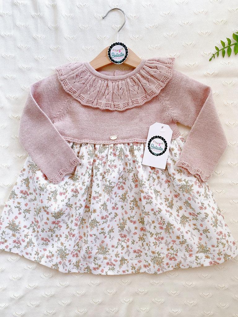 Vestido tejido flores rosa palo