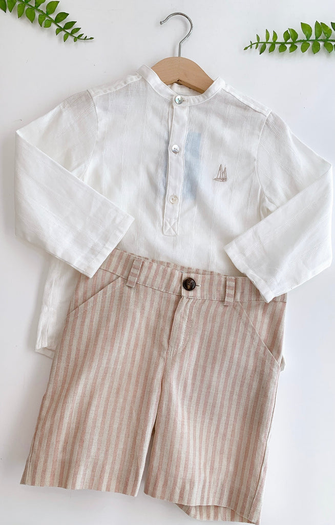 CONJUNTO NIÑO CAMISA BLANCA SHORT RAYAS (3 AÑOS)