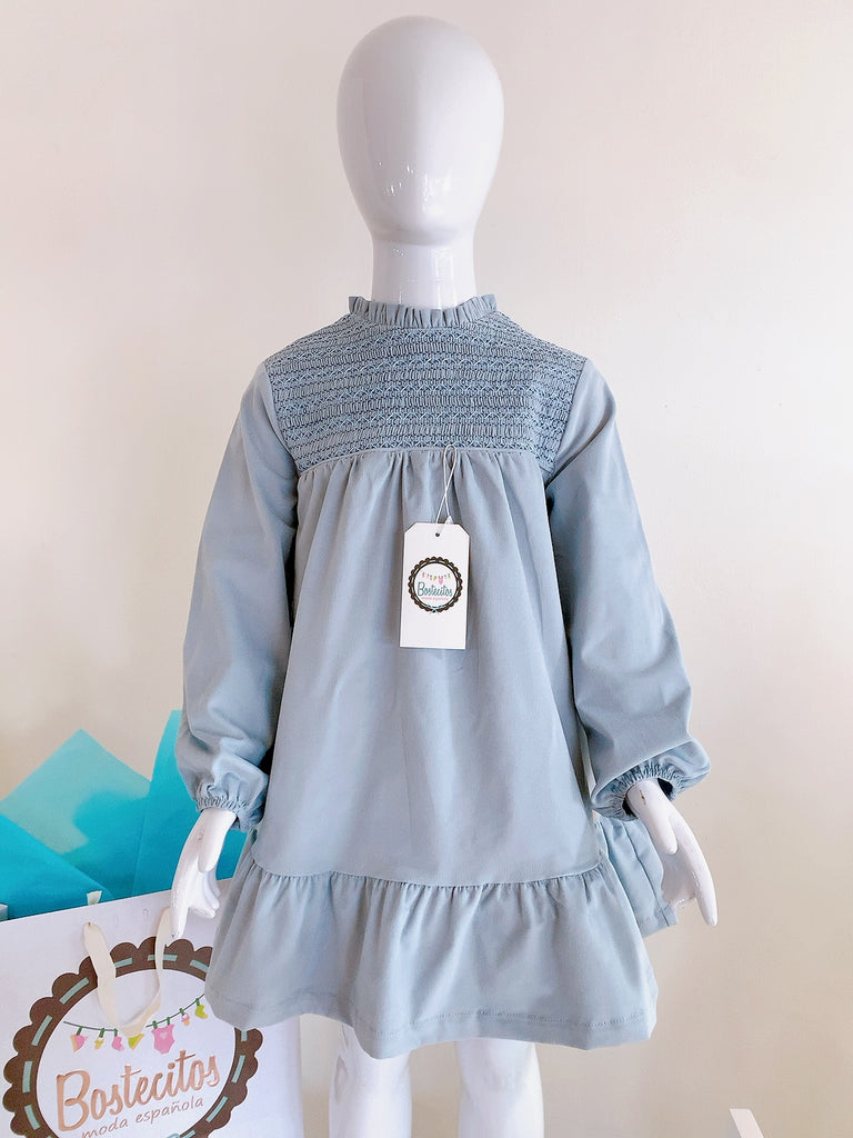 Vestido azul pana bordado