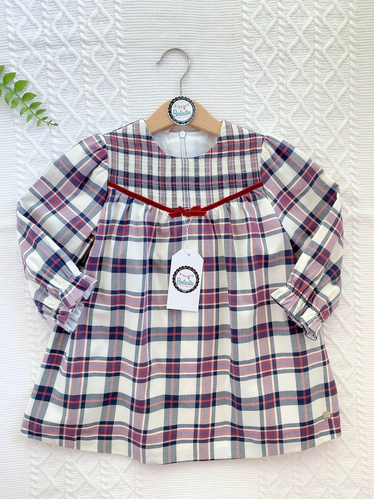 Vestido cuadros beige con tinto y negro