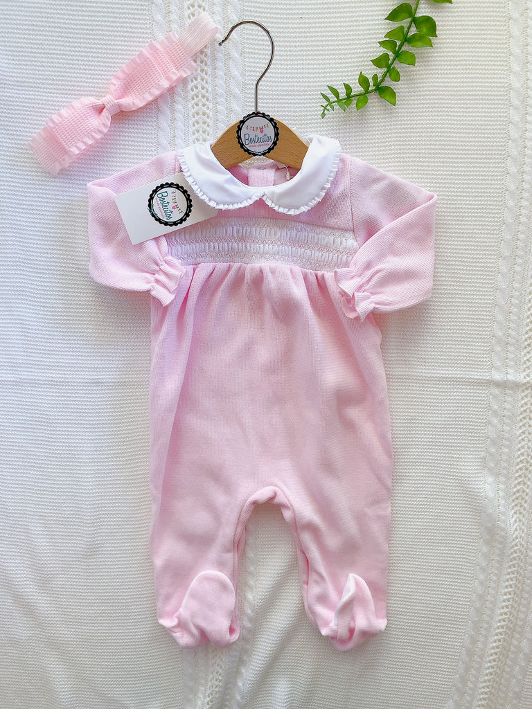 Mameluco rosita bordado cuello blanco