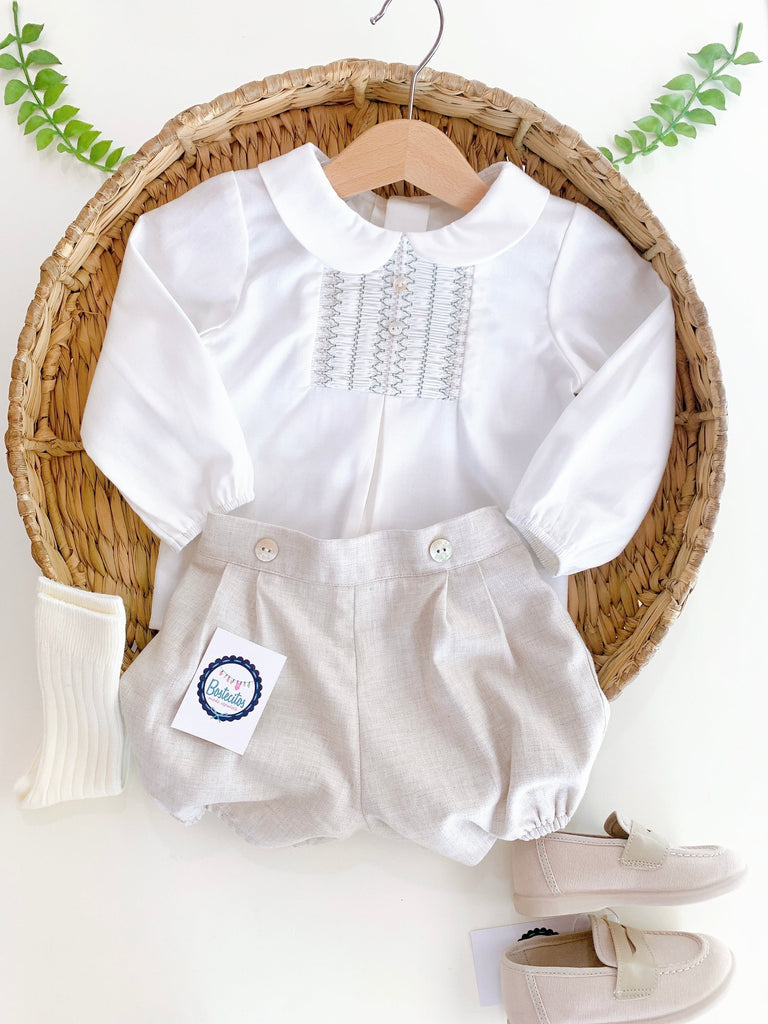 CONJUNTO CAMISA BLANCA SHORT BEIGE