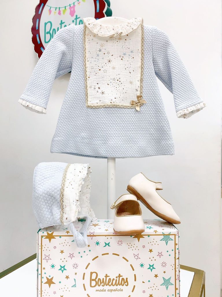 Conjunto vestido azul bebé con gorro (12 meses)