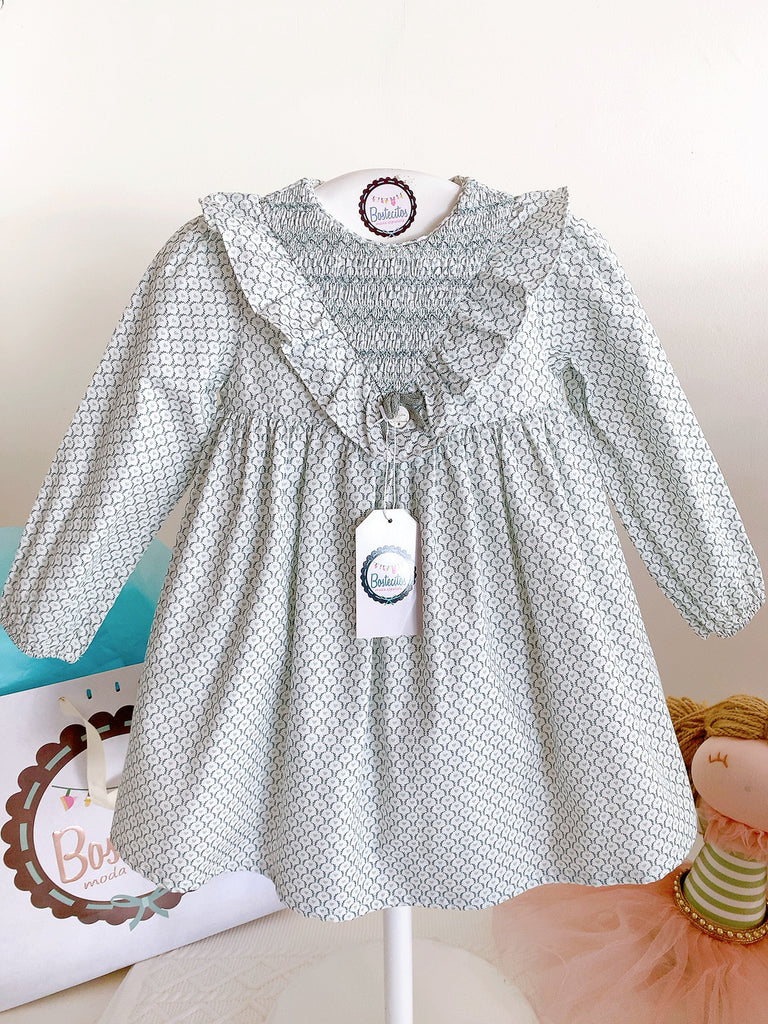 Vestido tela niña porcelana corazón cielo con v